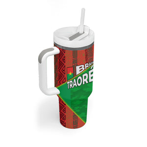 Ibrahim Traore Burkina Faso Fearless Leadership Tumbler With Handle West African Tribal Pattern And Patriotic Camo Art