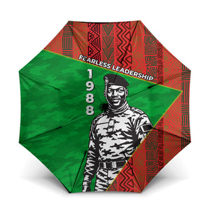 Ibrahim Traore Burkina Faso Fearless Leadership Umbrella West African Tribal Pattern And Patriotic Camo Art