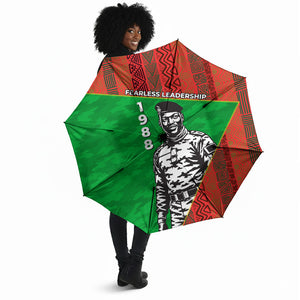 Ibrahim Traore Burkina Faso Fearless Leadership Umbrella West African Tribal Pattern And Patriotic Camo Art