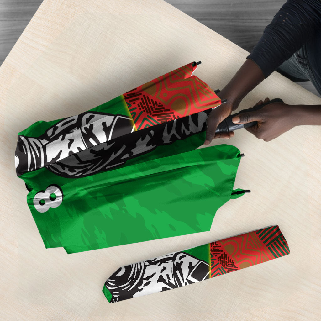 Ibrahim Traore Burkina Faso Fearless Leadership Umbrella West African Tribal Pattern And Patriotic Camo Art
