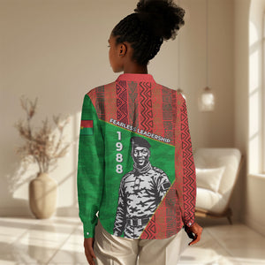 Ibrahim Traore Burkina Faso Fearless Leadership Women Casual Shirt West African Tribal Pattern And Patriotic Camo Art