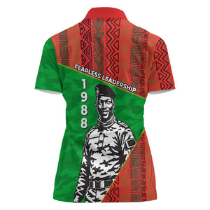 Ibrahim Traore Burkina Faso Fearless Leadership Women Polo Shirt West African Tribal Pattern And Patriotic Camo Art