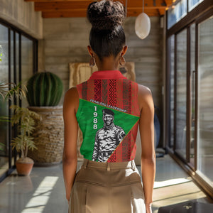 Ibrahim Traore Burkina Faso Fearless Leadership Women Sleeveless Polo Shirt West African Tribal Pattern And Patriotic Camo Art