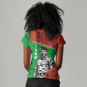 Ibrahim Traore Burkina Faso Fearless Leadership Women V-Neck T-Shirt West African Tribal Pattern And Patriotic Camo Art