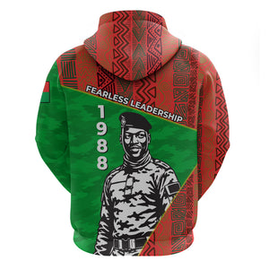 Ibrahim Traore Burkina Faso Fearless Leadership Zip Hoodie West African Tribal Pattern And Patriotic Camo Art
