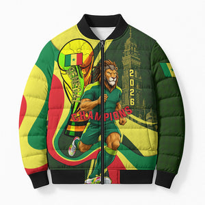 Personalized Senegal Champions World Football 2026 Bomber Puffer Jacket Lions Of Teranga - Great Mosque Of Touba Pattern