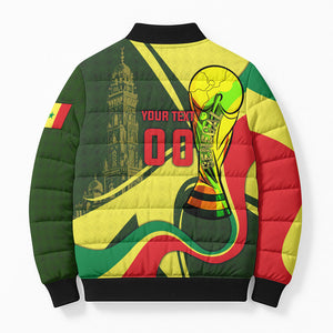 Personalized Senegal Champions World Football 2026 Bomber Puffer Jacket Lions Of Teranga - Great Mosque Of Touba Pattern