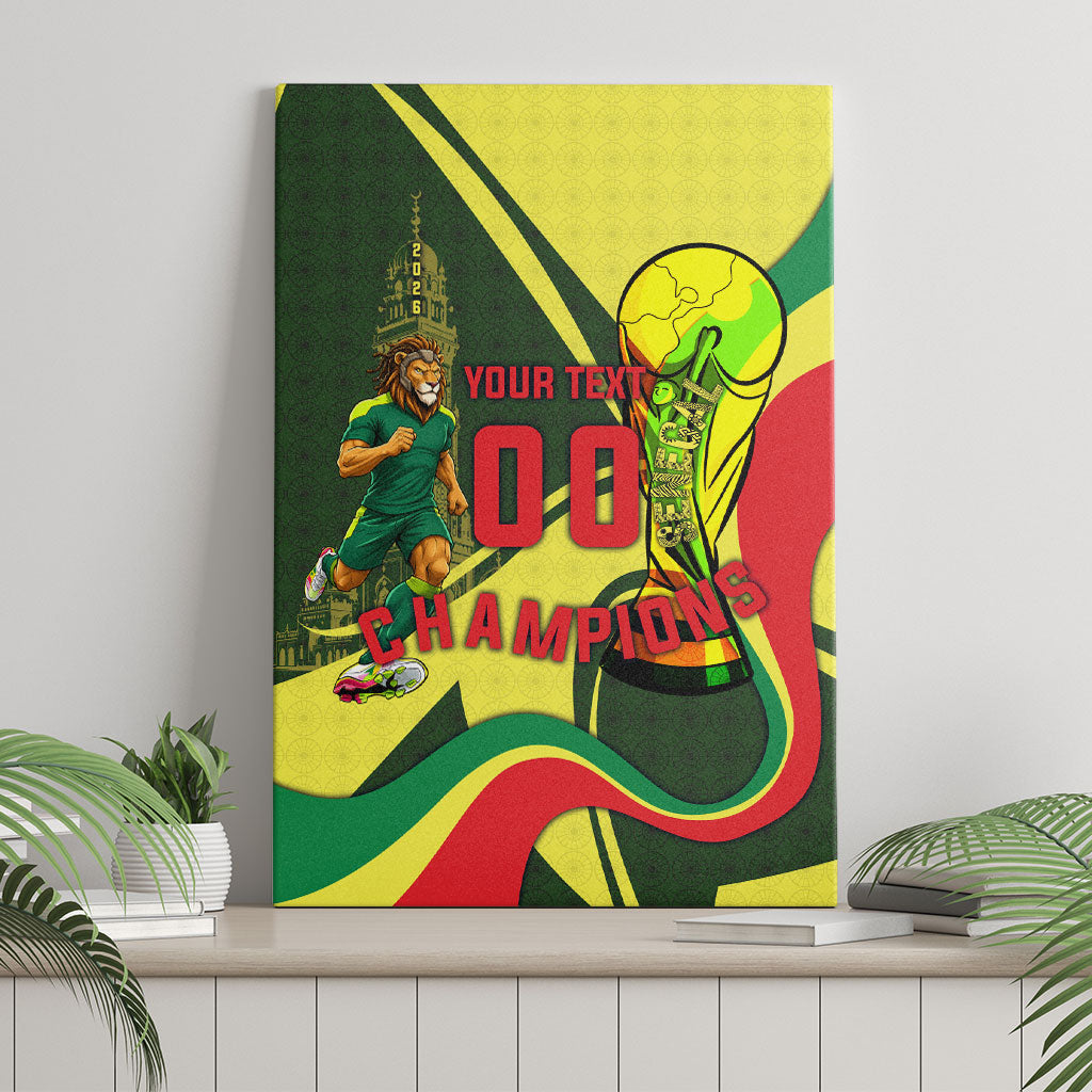 Personalized Senegal Champions World Football 2026 Canvas Wall Art Lions Of Teranga - Great Mosque Of Touba Pattern