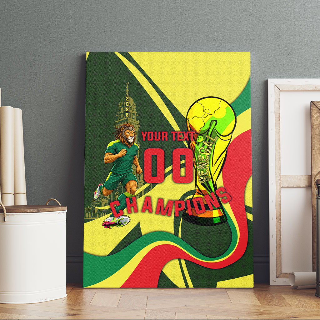 Personalized Senegal Champions World Football 2026 Canvas Wall Art Lions Of Teranga - Great Mosque Of Touba Pattern
