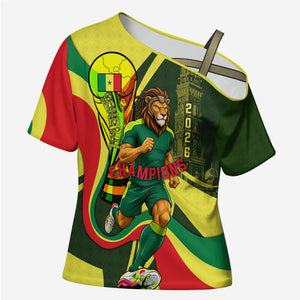 Personalized Senegal Champions World Football 2026 Cross Shoulder Shirt Lions Of Teranga - Great Mosque Of Touba Pattern