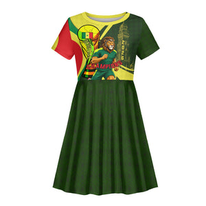 Personalized Senegal Champions World Football 2026 Kid Short Sleeve Dress Lions Of Teranga - Great Mosque Of Touba Pattern