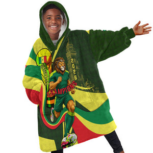 Personalized Senegal Champions World Football 2026 Kid Wearable Blanket Hoodie Lions Of Teranga - Great Mosque Of Touba Pattern