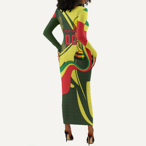 Personalized Senegal Champions World Football 2026 Long Sleeve Bodycon Dress Lions Of Teranga - Great Mosque Of Touba Pattern
