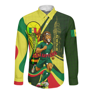 Personalized Senegal Champions World Football 2026 Long Sleeve Button Shirt Lions Of Teranga - Great Mosque Of Touba Pattern