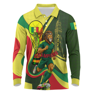 Personalized Senegal Champions World Football 2026 Long Sleeve Polo Shirt Lions Of Teranga - Great Mosque Of Touba Pattern