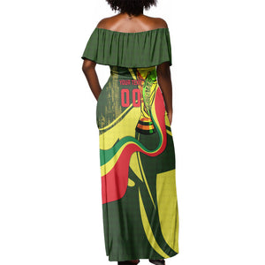 Personalized Senegal Champions World Football 2026 Off Shoulder Maxi Dress Lions Of Teranga - Great Mosque Of Touba Pattern