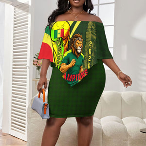 Personalized Senegal Champions World Football 2026 Off Shoulder Short Dress Lions Of Teranga - Great Mosque Of Touba Pattern