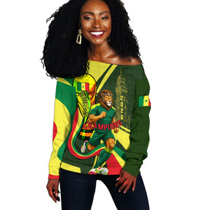 Personalized Senegal Champions World Football 2026 Off Shoulder Sweater Lions Of Teranga - Great Mosque Of Touba Pattern