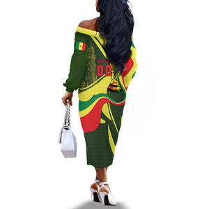 Personalized Senegal Champions World Football 2026 Off The Shoulder Long Sleeve Dress Lions Of Teranga - Great Mosque Of Touba Pattern