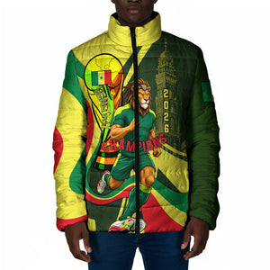 Personalized Senegal Champions World Football 2026 Padded Jacket Lions Of Teranga - Great Mosque Of Touba Pattern