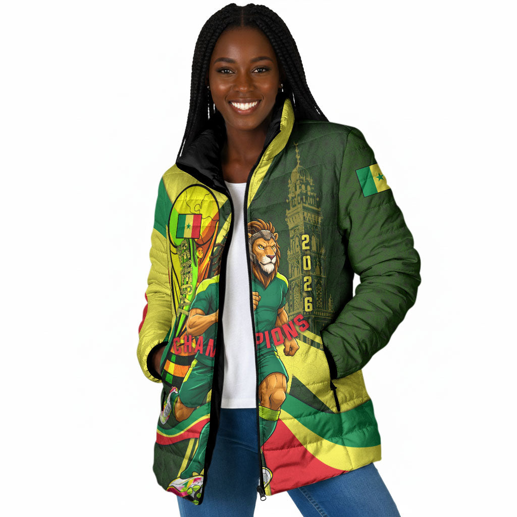 Personalized Senegal Champions World Football 2026 Padded Jacket Lions Of Teranga - Great Mosque Of Touba Pattern