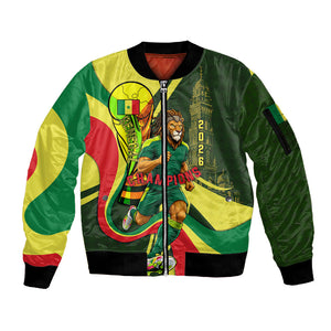 Personalized Senegal Champions World Football 2026 Sleeve Zip Bomber Jacket Lions Of Teranga - Great Mosque Of Touba Pattern