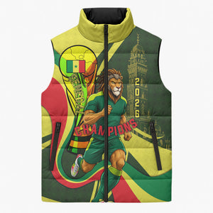Personalized Senegal Champions World Football 2026 Sleeveless Puffer Jacket Lions Of Teranga - Great Mosque Of Touba Pattern