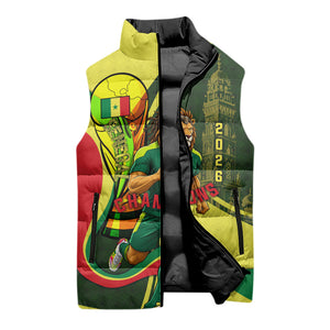 Personalized Senegal Champions World Football 2026 Sleeveless Puffer Jacket Lions Of Teranga - Great Mosque Of Touba Pattern