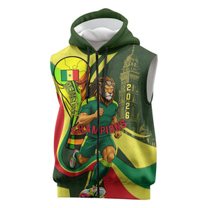 Personalized Senegal Champions World Football 2026 Sleeveless Zip Hoodie Lions Of Teranga - Great Mosque Of Touba Pattern