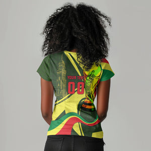 Personalized Senegal Champions World Football 2026 Women V-Neck T-Shirt Lions Of Teranga - Great Mosque Of Touba Pattern