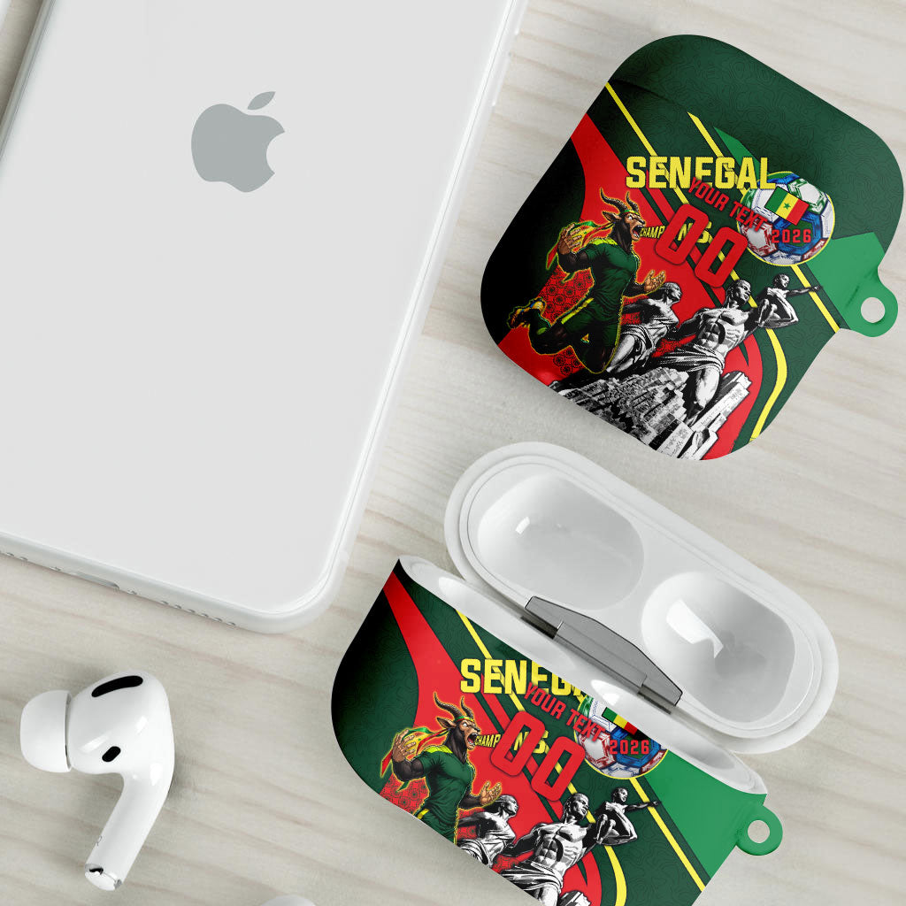 Custom Senegal Champions Football 2026 AirPods Case Teranga Lions G.O.A.T Mascot - African Renaissance Monument