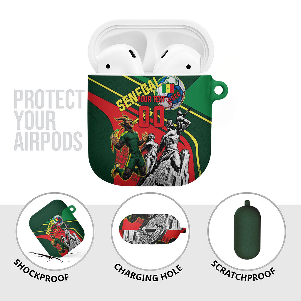 Custom Senegal Champions Football 2026 AirPods Case Teranga Lions G.O.A.T Mascot - African Renaissance Monument