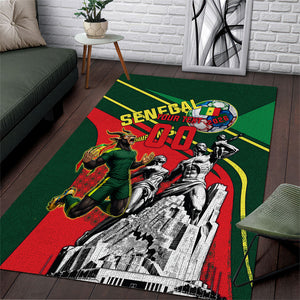 Custom Senegal Champions Football 2026 Area Rug Teranga Lions G.O.A.T Mascot - African Renaissance Monument