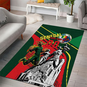 Custom Senegal Champions Football 2026 Area Rug Teranga Lions G.O.A.T Mascot - African Renaissance Monument