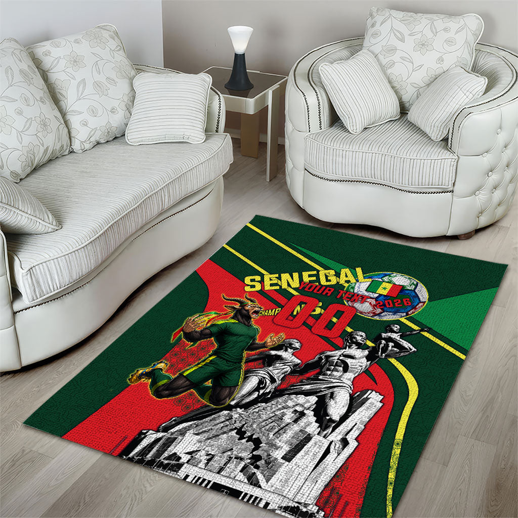 Custom Senegal Champions Football 2026 Area Rug Teranga Lions G.O.A.T Mascot - African Renaissance Monument