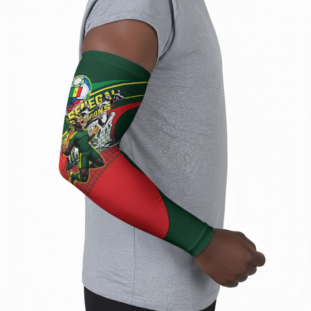 Custom Senegal Champions Football 2026 Arm Sleeves Teranga Lions G.O.A.T Mascot - African Renaissance Monument