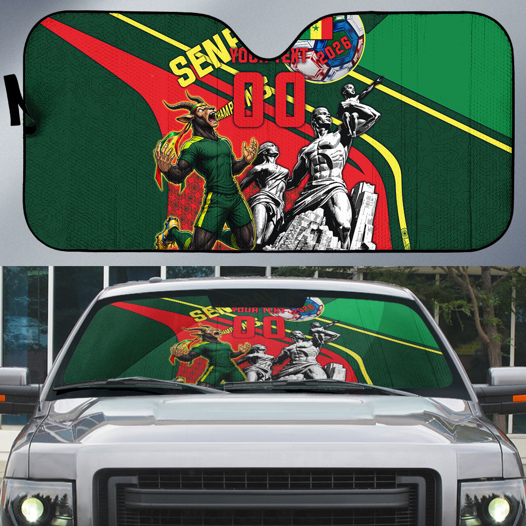 Custom Senegal Champions Football 2026 Auto Sun Shade Teranga Lions G.O.A.T Mascot - African Renaissance Monument
