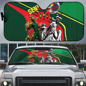 Custom Senegal Champions Football 2026 Auto Sun Shade Teranga Lions G.O.A.T Mascot - African Renaissance Monument