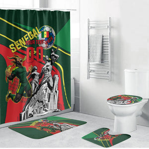 Custom Senegal Champions Football 2026 Bathroom Set Teranga Lions G.O.A.T Mascot - African Renaissance Monument