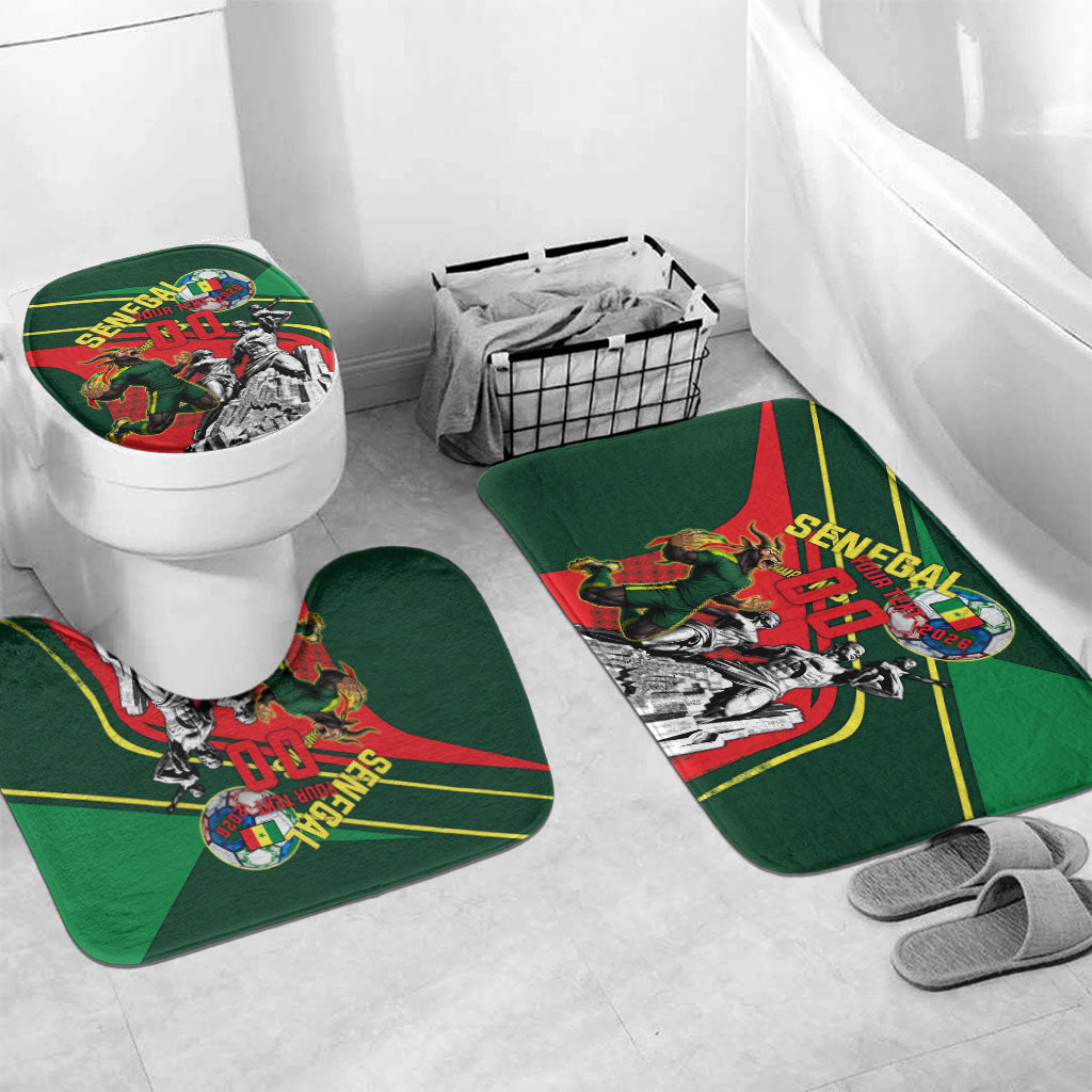 Custom Senegal Champions Football 2026 Bathroom Set Teranga Lions G.O.A.T Mascot - African Renaissance Monument
