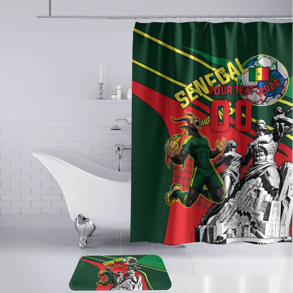 Custom Senegal Champions Football 2026 Bathroom Set Teranga Lions G.O.A.T Mascot - African Renaissance Monument