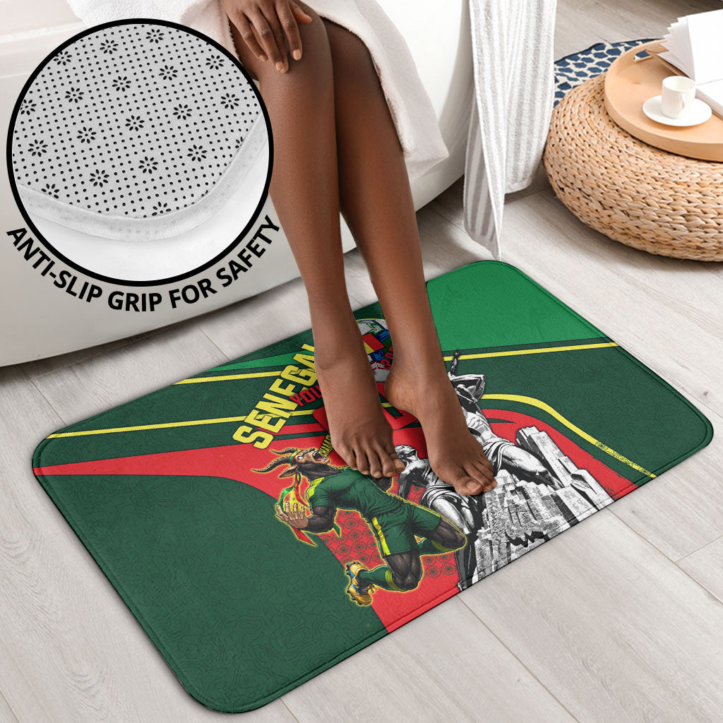 Custom Senegal Champions Football 2026 Bathroom Set Teranga Lions G.O.A.T Mascot - African Renaissance Monument