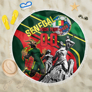 Custom Senegal Champions Football 2026 Beach Blanket Teranga Lions G.O.A.T Mascot - African Renaissance Monument