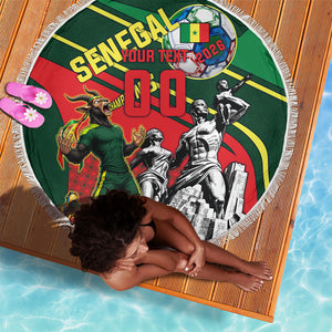 Custom Senegal Champions Football 2026 Beach Blanket Teranga Lions G.O.A.T Mascot - African Renaissance Monument