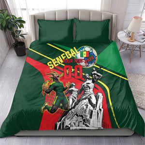 Custom Senegal Champions Football 2026 Bedding Set Teranga Lions G.O.A.T Mascot - African Renaissance Monument