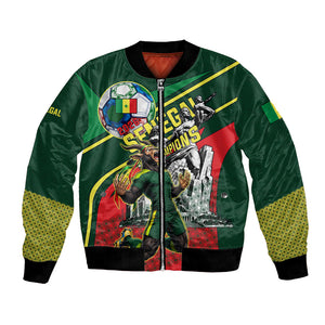 Custom Senegal Champions Football 2026 Bomber Jacket Teranga Lions G.O.A.T Mascot - African Renaissance Monument