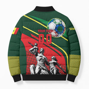 Custom Senegal Champions Football 2026 Bomber Puffer Jacket Teranga Lions G.O.A.T Mascot - African Renaissance Monument