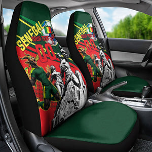 Custom Senegal Champions Football 2026 Car Seat Cover Teranga Lions G.O.A.T Mascot - African Renaissance Monument
