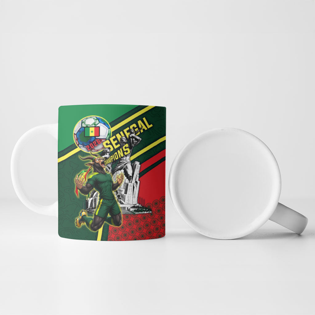 Custom Senegal Champions Football 2026 Ceramic Mug Teranga Lions G.O.A.T Mascot - African Renaissance Monument