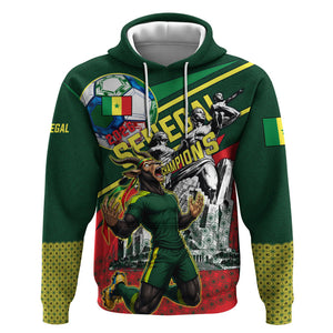 Custom Senegal Champions Football 2026 Hoodie Teranga Lions G.O.A.T Mascot - African Renaissance Monument
